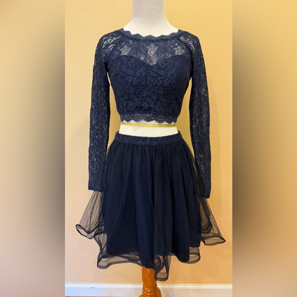 Sequin Hearts Navy Lace Skater Skirt Set